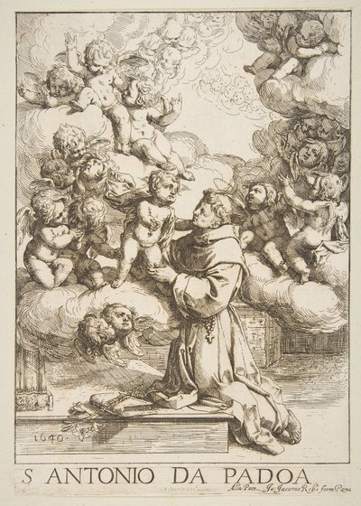 Páduai Szent Antal a Krisztus Gyermekét imádja, másolat Cantarini után, 1640. alkotó: Unbekannt