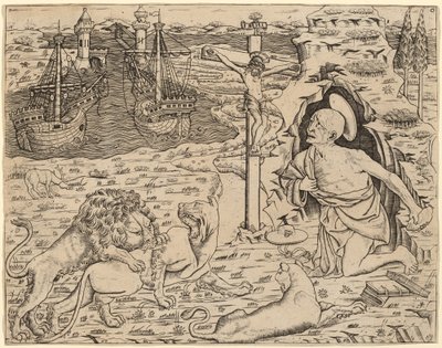 Szent Jeromos a bűnbánatban, két hajóval egy kikötőben, c. 14801500. alkotó: Unbekannt
