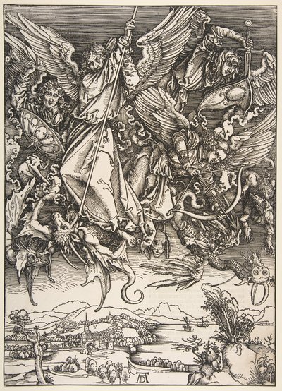 Szent Mihály harcol a sárkány ellen, Az Apokalipszisből, 1498. alkotó: Unbekannt