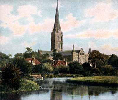 Salisbury katedrális az Avon folyó felől nézve, Salisbury, Wiltshire, XX. század eleje alkotó: Unbekannt