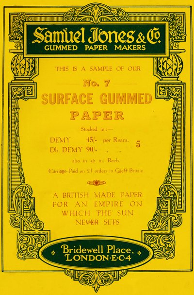 Samuel Jones & Company Gummed Paper Makers hirdetése, 1919 alkotó: Unbekannt