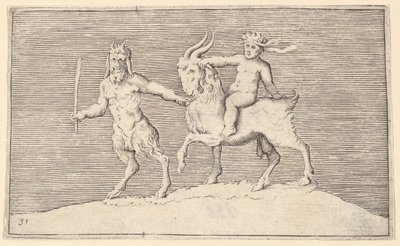 Satyr Leading Goat, amelyen egy csecsemő lovagol, megjelent kb. 1599-1622. alkotó: Unbekannt