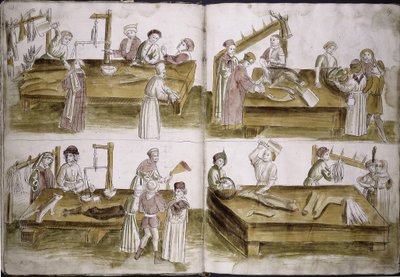 Jelenet a piaci életből hentesekkel a következőből: Ulrich Richental konstanzi zsinat krónikája, 1414-1418 alkotó: Unbekannt