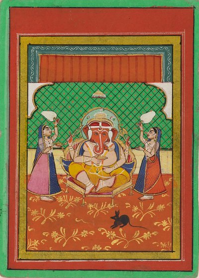 Ülő Ganesha kísérőkkel, 20. század eleje alkotó: Unbekannt