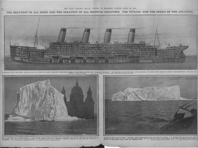 A Titanic és a jéghegyek metszeti diagramja, 1912. április 20. alkotó: Unbekannt