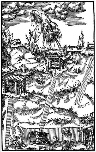 Egy német bánya metszetképe, 1556 alkotó: Unbekannt