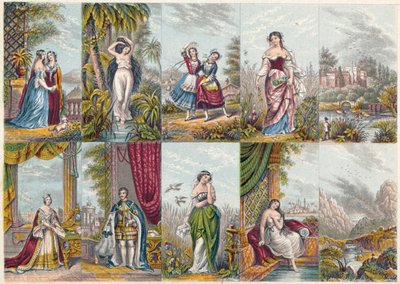 Nézet- és ábrák sorozata, köztük Viktória királynő és Albert herceg portréja, 1851 alkotó: Unbekannt