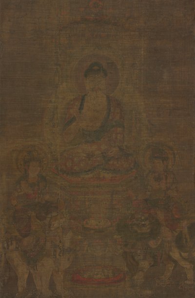 Sákjamuni Triád: Buddha Mandzsusri és Samantabhadra részvételével, kb. 900. alkotó: Unbekannt