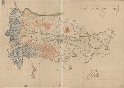 Hegyeket, folyókat, városokat, falvakat, piacokat, templomokat és utakat mutat meg Anyang megyében, Henan tartományban. Dombormű ábrázolva. Raszteres képként is elérhető a Library of Congress webhelyén. Előző hívószám: G7823.A77 1910 .A5 Vault Előző alkotó: Unbekannt
