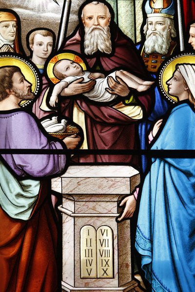 La Salette Szűzanya kegyhely Ólomüveg ablak Jézus bemutatása a templomban, La Salette, Franciaország alkotó: Unbekannt