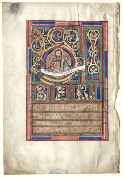 Egyetlen levél kivágott egy evangéliumi könyvből, kezdeti L[iber Generationis]: Szent Máté verso, c1190 alkotó: Unbekannt