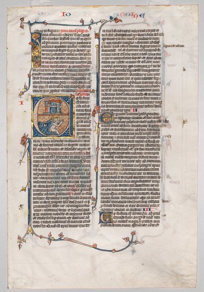 Egyetlen levél a Bibliából: Initial E[t factum est] Jonah-val, akit a bálna nyelt, c. 1290. alkotó: Unbekannt