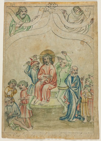 Egyetlen levél a Biblia Pauperumból: Krisztus keresztet hordozó verso, c. 1410. alkotó: Unbekannt