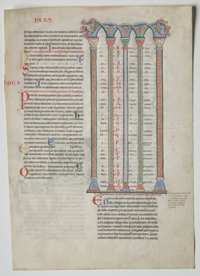 Single Leaf from a Decretum, Gratian: Quadruple Arcade with Concordance..., c. 1160-1165. alkotó: Unbekannt