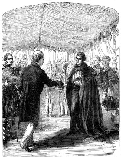 Sir Walter Scott átadja a Szent András keresztet IV. György királynak, 1822 alkotó: Unbekannt