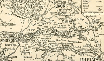 Vázlatos térkép az Aisne-völgyről Soissons fölött, 1914, c1920. alkotó: Unbekannt