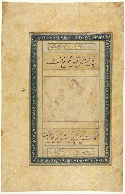 Vázlat egy fiatalemberről, egyoldalas, illusztráció és szöveg perzsa versek, 1630-1650. alkotó: Unbekannt