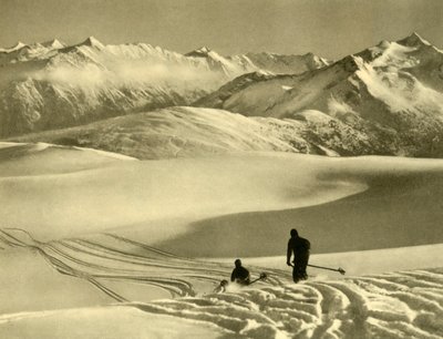 Síelés a Gerlos-fennsíkon, Ausztria, 1935. alkotó: Unbekannt