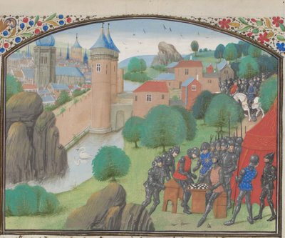 A katonák kockáznak Caesarea városa előtt. Türoszi Vilmos miniatúrája a Historiából, 1460-as évek alkotó: Unbekannt