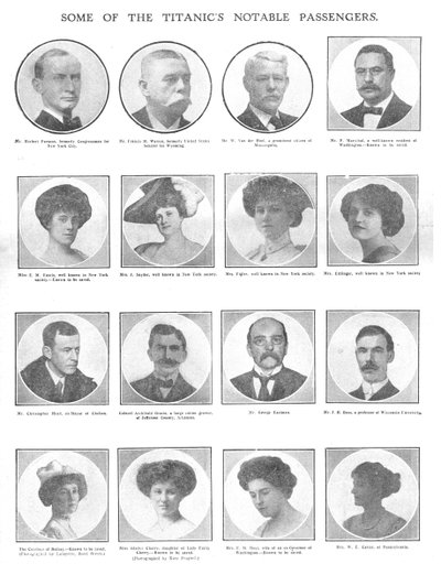 Néhány figyelemre méltó Titanic utas, 1912. április 20. alkotó: Unbekannt
