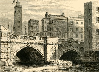 Az Old London Bridge déli vége, a Shot Tower és a St. Olaves templommal, 1820-ban, 1878 körül. alkotó: Unbekannt