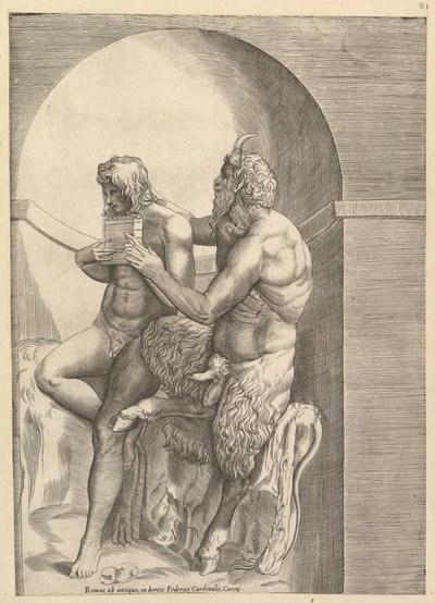 Speculum Romanae Magnificentiae: Pán az ifjú Olimposz furulyázására tanítja, kb. 1540-80. alkotó: Unbekannt