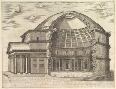 Speculum Romanae Magnificentiae: A Pantheon, letörve, hogy bemutassa a belső teret, 1553. alkotó: Unbekannt