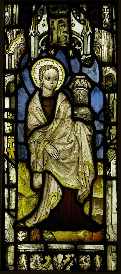 Ólomüveg panel St. Borbarával, brit, kb. 1450. alkotó: Unbekannt