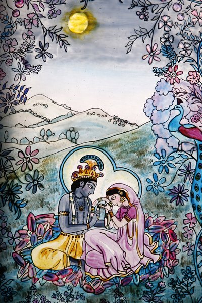 Ólomüveg az Iskcon templomban: Krishna és Rada, London, Grande-Bretagne alkotó: Unbekannt