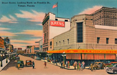 Utcai jelenet, Northing North on Franklin St., Tampa, Florida, 1940-es évek alkotó: Unbekannt