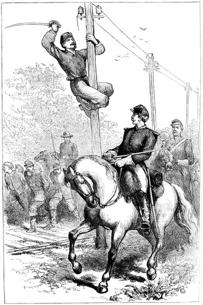 Stuarts lovasság távíró vezetékeket vágott, amerikai polgárháború, c1861-1864 c1880 alkotó: Unbekannt
