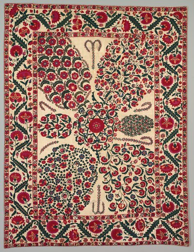 Suzani virágos permetekkel, 1800-1850. alkotó: Unbekannt