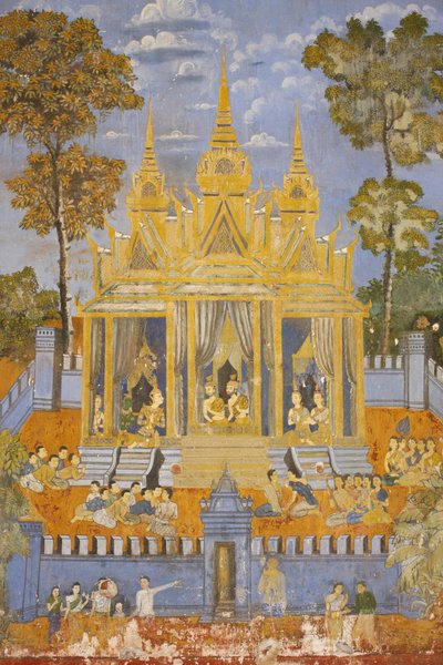 Sylver Pagoda Ez a falfestmény a Reamker jeleneteit ábrázolja, amely a kambodzsai vagy khmer, a klasszikus hindu vers, a Ramayana, Phnom Penh, Kambodzsa változata. alkotó: Unbekannt