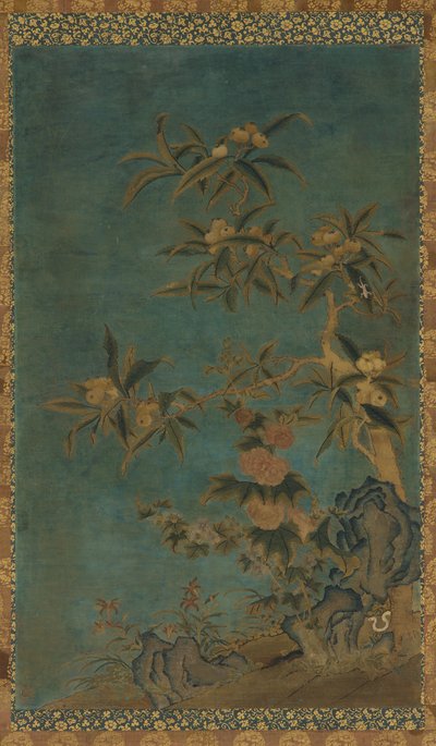 Gobelin: gyümölcsfák és hollyhocks, Ming-dinasztia, 1368-1644. alkotó: Unbekannt