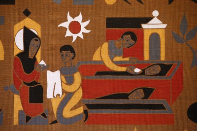 Gobelin a Saint-Pierre de Solesmes apátságban: Szent Benedek élete, Solesmes, Franciaország alkotó: Unbekannt