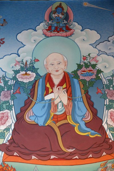 Az Ezer Buddha temploma Dashang Kagyu Ling gyülekezet festő szerzetes imádkozik, La Boulaye, Franciaország alkotó: Unbekannt