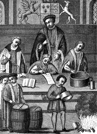 Súlyok és mértékek tesztelése VII. Henrik uralkodása alatt, Anglia, 1497-1509 alkotó: Unbekannt