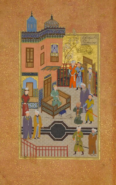 A koldus, aki megvallotta szerelmét egy herceg iránt, Folio 28r egy Mantiq al-tairből..., A.H. 892A.D. 14 alkotó: Unbekannt