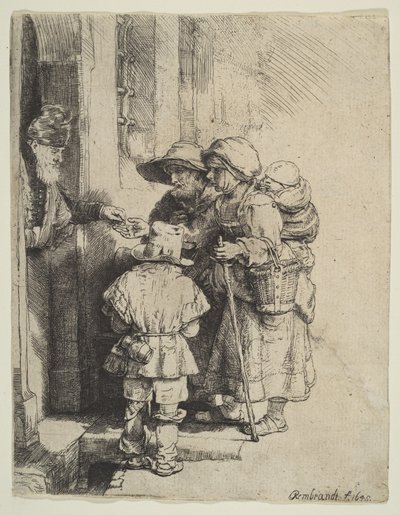 A vak Gurdy játékos és családja alamizsnát kap, 1648. alkotó: Unbekannt