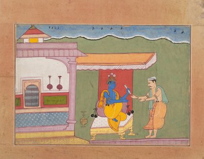 A brahmin Rukmini levelet szállít Krsnának...egy szétszórt Bhagavata Puránából..., kb. 1610. alkotó: Unbekannt