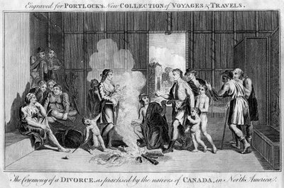 A válás szertartása, ahogyan a kanadai bennszülöttek gyakorolták, Észak-Amerikában, 1760 alkotó: Unbekannt