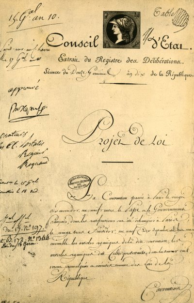 A konkordátum és szerves cikkek, 1802. április 5., 1921. alkotó: Unbekannt