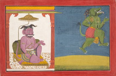 A démon Hiranyaksha elhagyja a démonpalotát... egy Bhagavata Purana sorozatból, kb. 1740. alkotó: Unbekannt