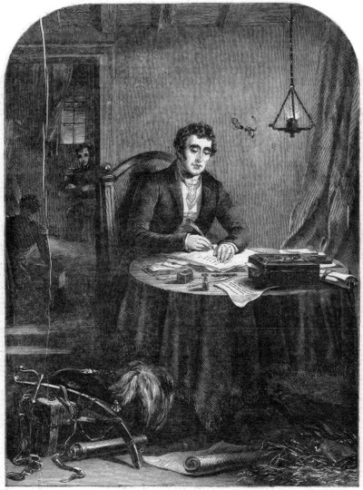 Wellington hercege írja a küldeményeket a waterlooi csata után, 1815, 1852 alkotó: Unbekannt