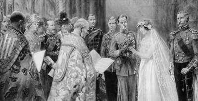 York hercege felhelyezi a gyűrűt Lady Elizabeth Bowes-Lyons ujjára, 1923. április 26., 1937. alkotó: Unbekannt