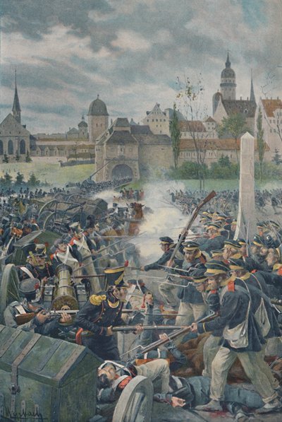 A francia hadsereg elhagyja Lipcset, 1813, 1896. alkotó: Unbekannt