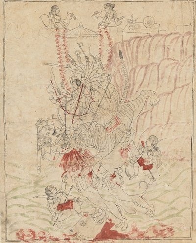 Durga istennő megöli a bivalydémont, Mahisha Mahishasur Mardini, Ka. 1760. alkotó: Unbekannt