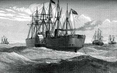 A Great Eastern az atlanti távírókábelt játssza, c1865, c1880 alkotó: Unbekannt