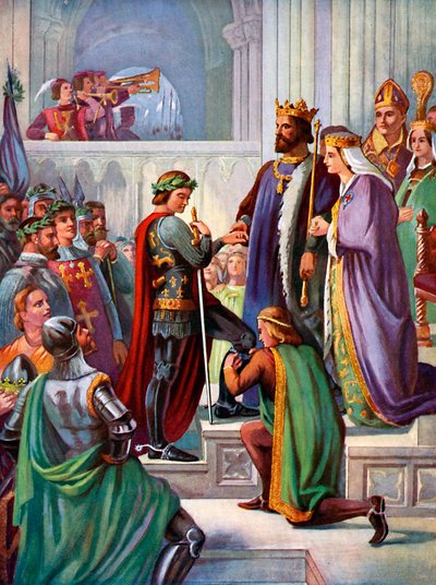 A fekete herceg beruházása harisnyakötő lovagként, 1348, 1920 alkotó: Unbekannt