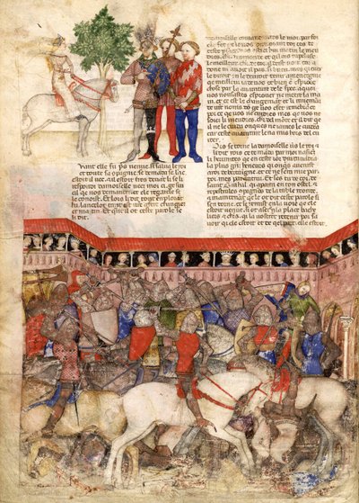 A kerek lovagok miniatűrje a Szent Grál keresése és Arthur halála című filmből, 1220 körül alkotó: Unbekannt